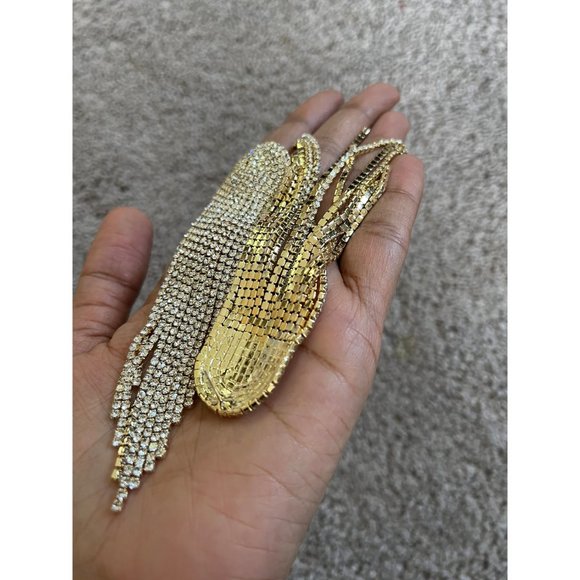 Large clear earrings fringe gold tone  bridal  big , oversized crystal earrings - Picture 9 of 9